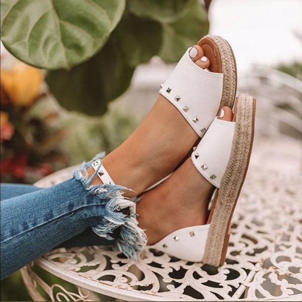 White Platform Studded Espadrilles